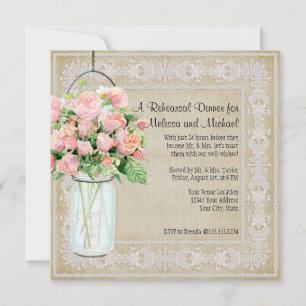 Rustic Country Mason Jar Roses Rehearsal Dinner Invitation