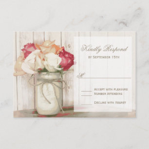 Rustic Country Mason Jar Roses Wedding RSVP Cards