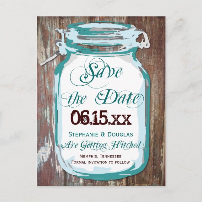 Rustic Country Mason Jar Save the Date Postcards (Front)