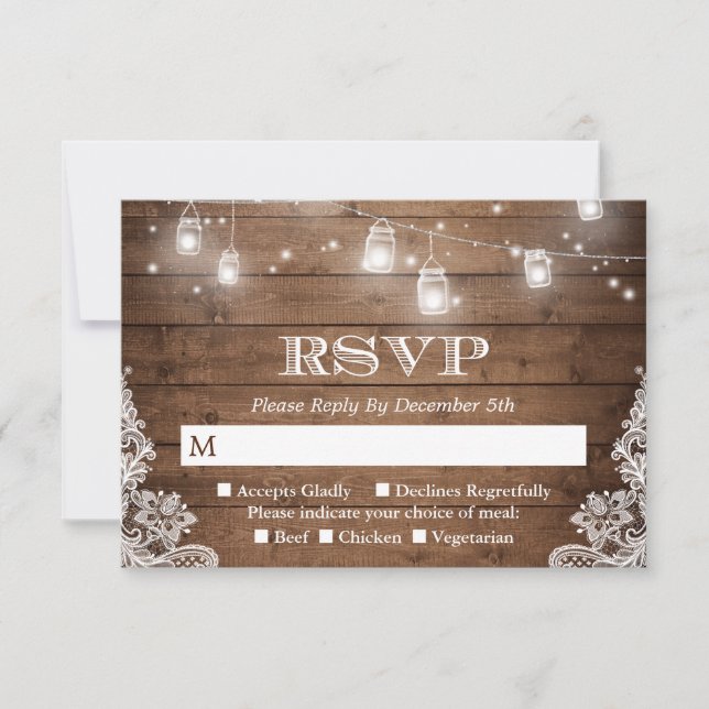 Rustic Country Mason Jar String Lights RSVP (Front)