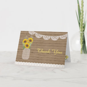 Rustic Country Mason Jar Sunflower Wedding Thank You Card