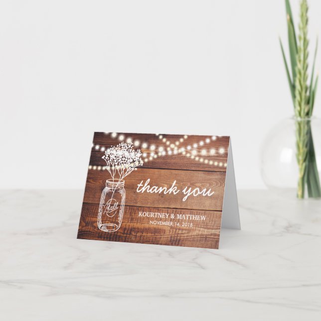 RUSTIC COUNTRY MASON JAR THANK YOU CARD (Front)
