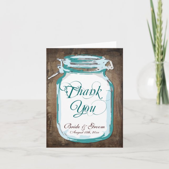 Rustic Country Mason Jar Wedding Thank You Cards (Front)
