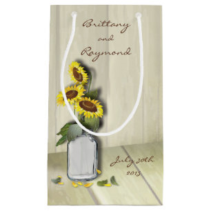 RUSTIC COUNTRY MASON JAR WITH SUNFLOWERS SMALL GIFT BAG