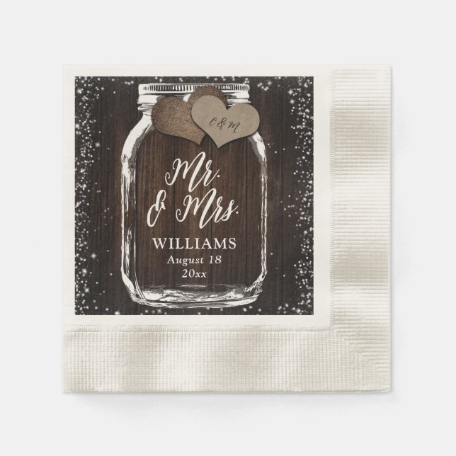 Rustic Country Mason Jar Wood Mr. & Mrs. Wedding Napkin (Front)