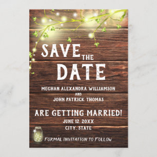 Rustic Country Mason String Lights Save The Date Invitation