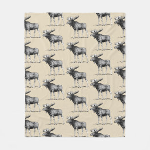 Rustic Country Moose Illustration & Taupe Fleece Blanket