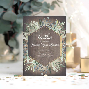 Rustic Country   Natural Garden Greenery Baptism Invitation