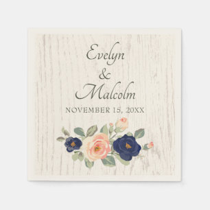 Rustic Country Navy Blue and Peach Floral Wedding Napkin