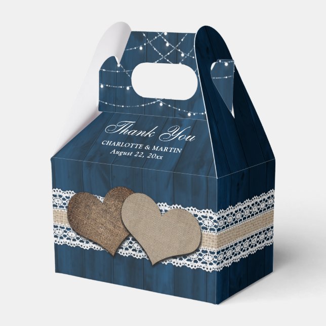 Rustic Country Navy Blue Wedding Thank You Favour Box (Front Side)