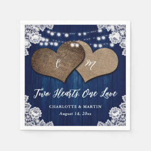 Rustic Country Navy Blue Wood Burlap Lace Wedding Napkin