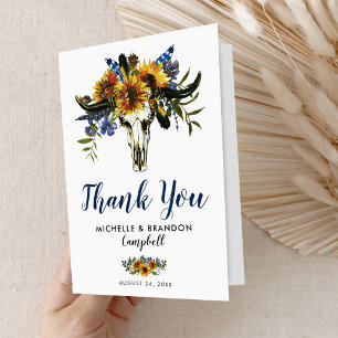 Rustic Country Navy Yellow Boho Wedding Thank You