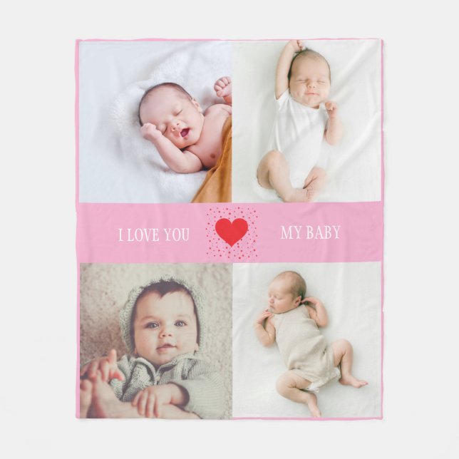 Rustic Country New Baby Personalised Photo Collage Fleece Blanket (Front)