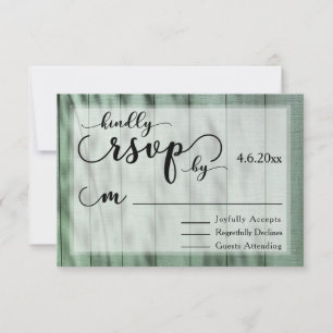 Rustic, Country Old Green Wood Wedding-Themed RSVP Card