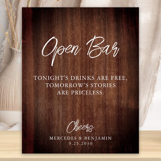 Rustic Country Open Bar Personalised Wedding Poster (Creator Uploaded)