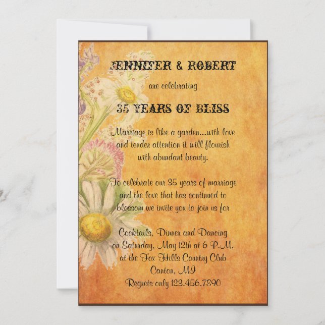 Rustic Country Painted Wood Daisies Anniversary Invitation (Front)
