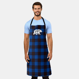Rustic Country Papa Bear Blue & Black Plaid Apron