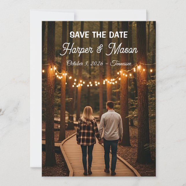 Rustic Country Path Save the Date Photo Card (Front)