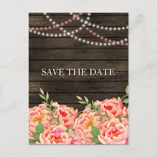 Rustic Country Peony Barn Wood Wedding Announcement Postcard (Front)