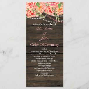 Rustic Country Peony Barn Wood Wedding Programme