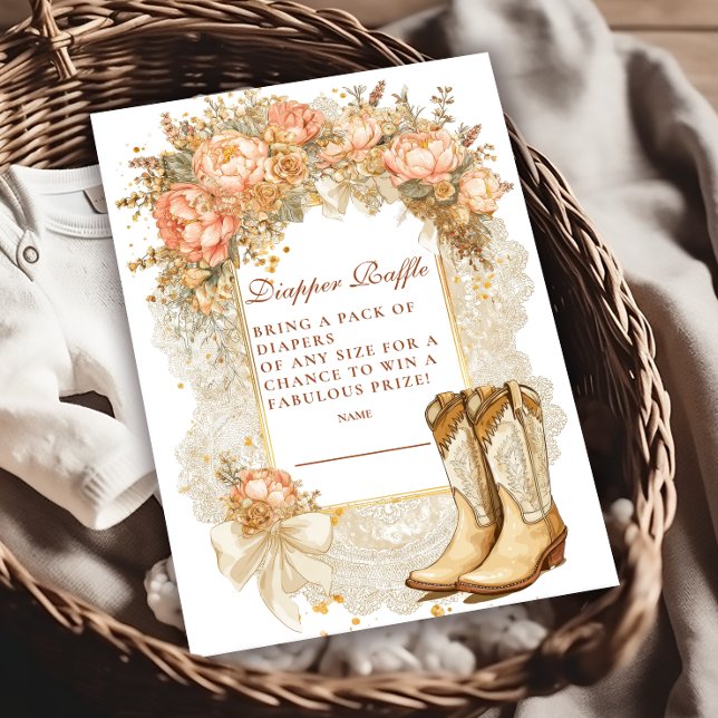 Rustic Country Peony Boots Diapper Raffle  Enclosure Card (Creator Uploaded)