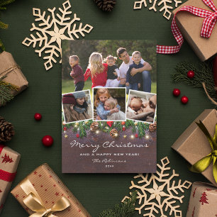 Rustic Country Photo Collage Holiday Card