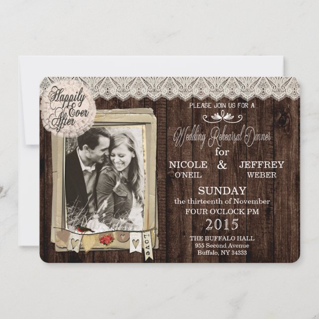 Rustic Country Photo Wedding Rehearsal Dinner Invitation (Front)