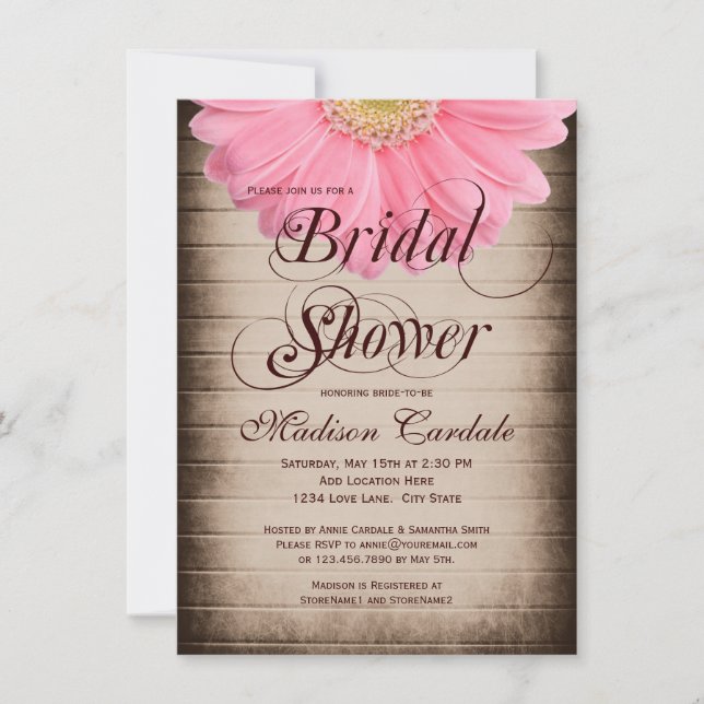 Rustic Country Pink Daisy Bridal Shower Invitation (Front)