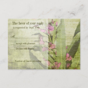 Rustic Country Pink Fireweed Wedding RSVP Cards