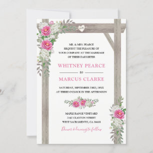 Rustic Country Pink Floral Arch Formal Wedding Invitation
