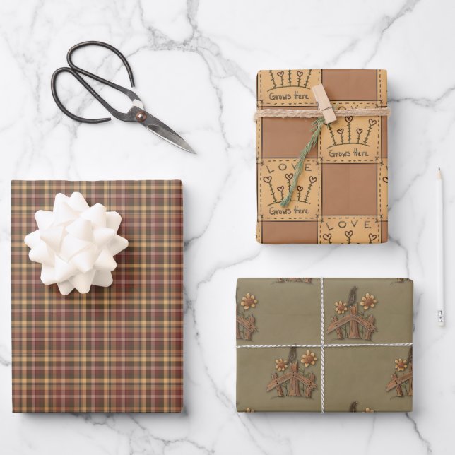 Rustic Country Plaid and Crows  Wrapping Paper Sheet (Front)