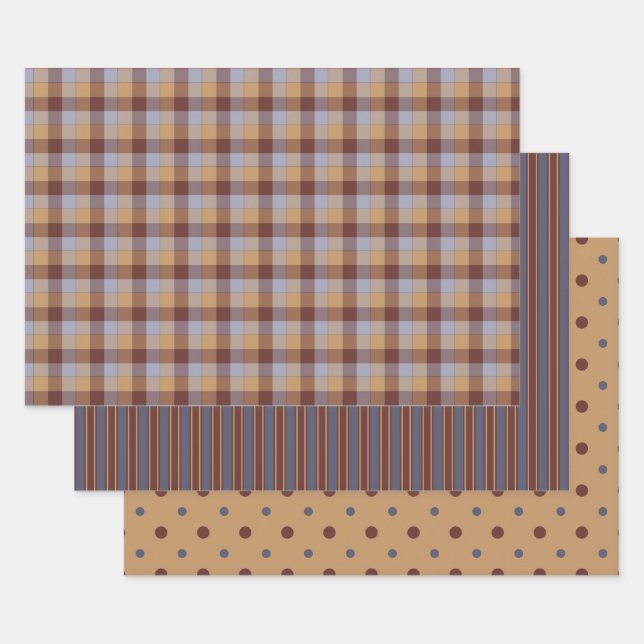 Rustic Country Plaid and Whimsical Polka Dots Wrap Wrapping Paper Sheet (Set)