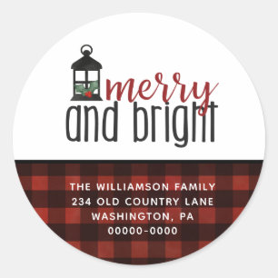 Rustic Country Plaid Farmhouse Style Christmas  Cl Classic Round Sticker