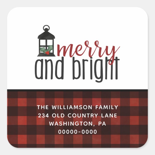 Rustic Country Plaid Farmhouse Style Christmas    Square Sticker (Front)