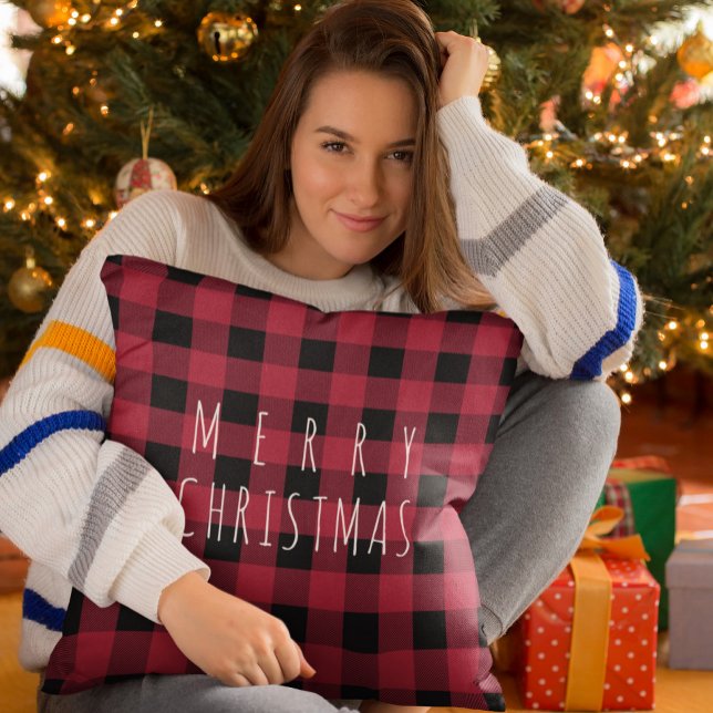 Rustic Country Plaid Merry Christmas Cushion (Creator Uploaded)