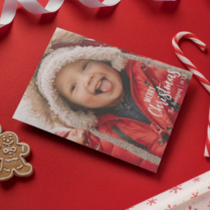 Rustic Country Plaid Merry Christmas Family Photo Holiday Card