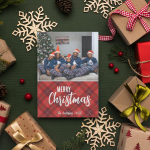 Rustic Country Plaid Merry Christmas Family Photo Holiday Card