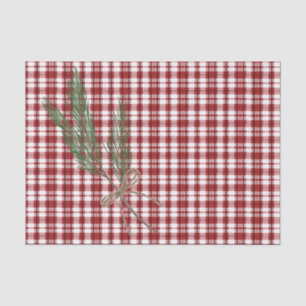 Rustic Country Plaid with Evergreen Sprig Tissue Paper