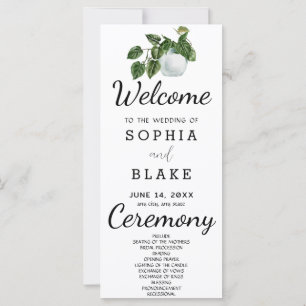 Rustic Country Plant Leaves White Wedding Program