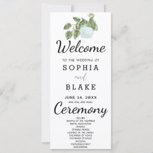 Rustic Country Plant Leaves White Wedding Program