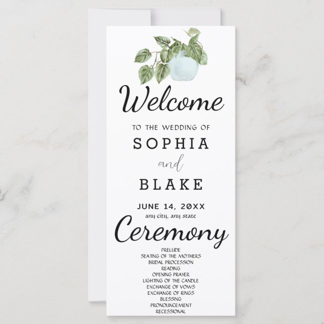 Rustic Country Plant Leaves White Wedding Program (Front)