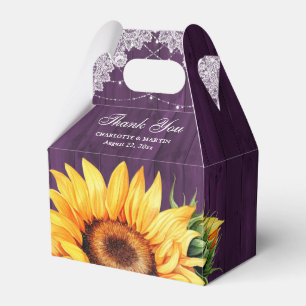 Rustic Country Purple Wood Sunflower Wedding Favour Box