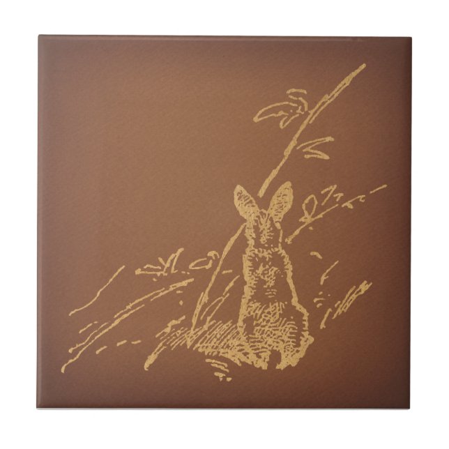 Rustic Country Rabbit Classic Brown Bunny Art Tile (Front)