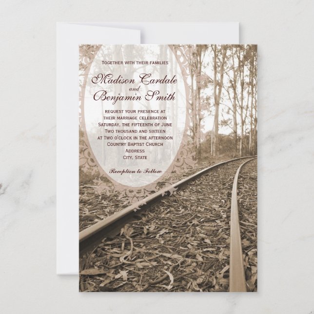 Rustic Country Railroad Tracks Wedding Invitations (Front)