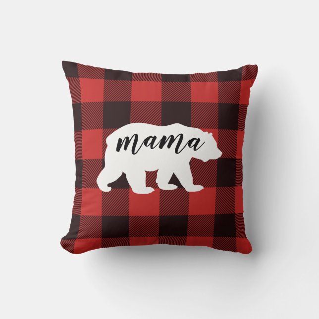 Rustic Country Red & Black Flannel Mama Bear Cushion (Front)