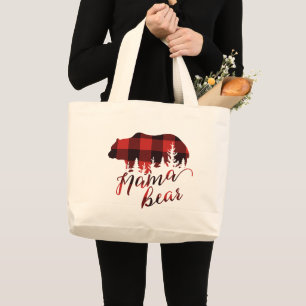 Rustic Country Red & Black Flannel Mama Bear Large Tote Bag