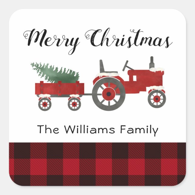 Rustic Country Red Buffalo Plaid Christmas Round   Square Sticker (Front)