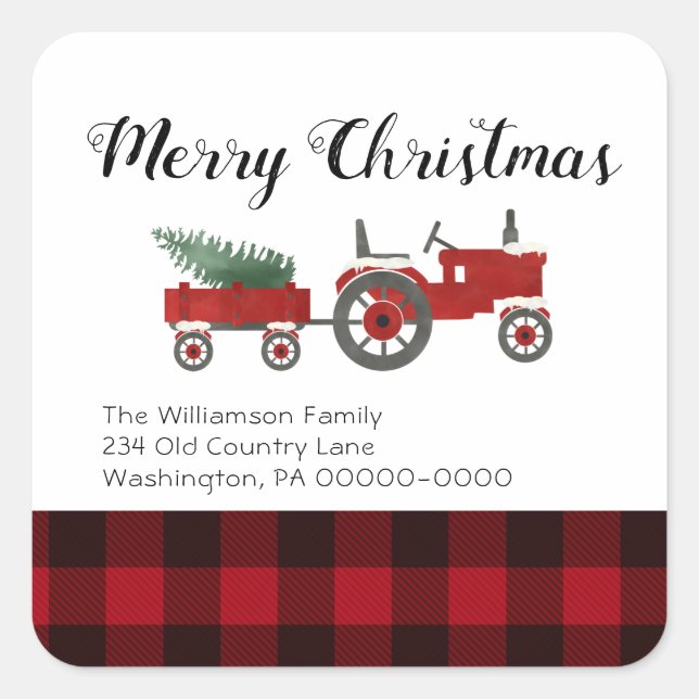 Rustic Country Red Buffalo Plaid Christmas Round   Square Sticker (Front)