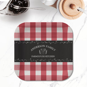 Rustic Country Red Gingham Black Chalkboard Paper Plate