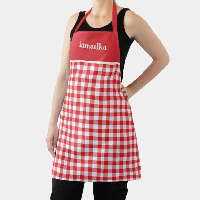 Rustic Country Red Gingham Name Personalized Apron (Insitu)